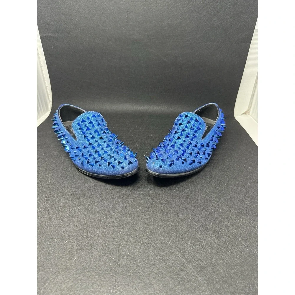 Bolano Mens Blue Spiked Loafers Glitter Studded Slip On Dress Shoes Size 10.5